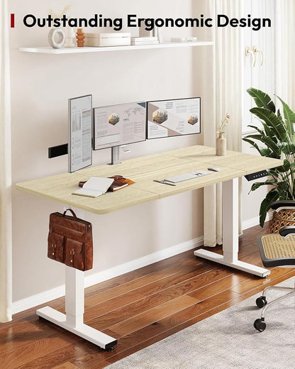 SANODESK Standing Desk Height Adjustable Electric Stand up Desk 79x32 Inches Sit Stand Home Office with Splice Board, White Frame/White Wood Grain