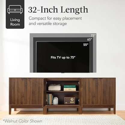 Best Choice Products 2-Door Modern Storage Cabinet, Buffet, Sideboard, Media Cabinet, Cupboard, Entryway Accent Table, Bookcase w/Reeded Panels and Adjustable Shelves – Natural