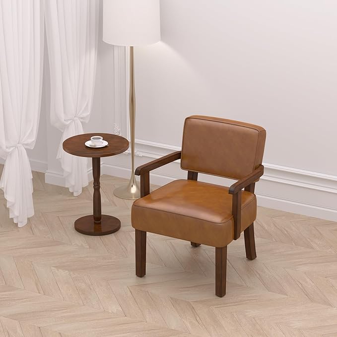 Accent Chair, PU Leather Living Room Chairs Oversized with Soft Seat and Armrests, Armchair for Bedroom, Dinning, Reading, Waiting Rooms (Leather Brown)