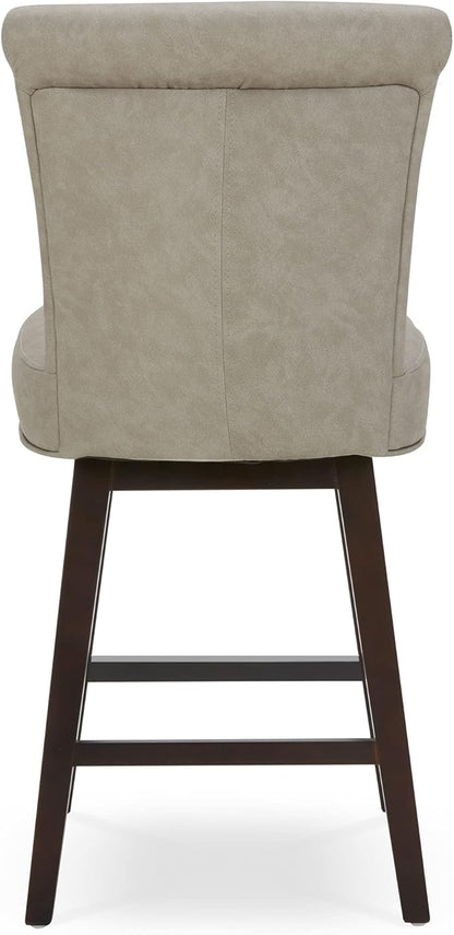 CHITA 26 Inch Counter Height Swivel Bar Stools Set of 2, FSC Certified Modern Upholstered Faux Leather Swivel Barstool Chair with Back, Stone Grey