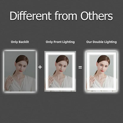 30x36 Inch LED Bathroom Mirror with Lights, Backlit and Front Lighted Bathroom Mirrors for Wall, Anti-Fog Dimmable Memory Shatterproof LED Vanity Mirror for Bathroom