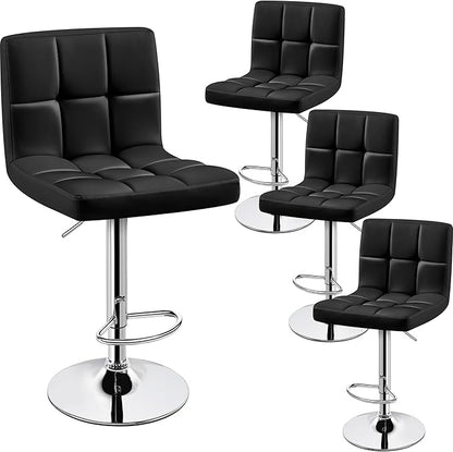 Yaheetech Bar Stools Set of 4, PU Leather Swivel Barstools, Height Adjustable Counter Chairs, Modern Stools with Back for Bar Kitchen Island Dining Room, Black