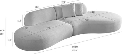 135.4" Sectional Curved Sofa Couch, Modern 6-Seater Boucle Fabric Sofa with Chaise, No Assembly Needed, L-Shaped Couch for Living Room, Apartment, Office (Beige, Right-Facing)