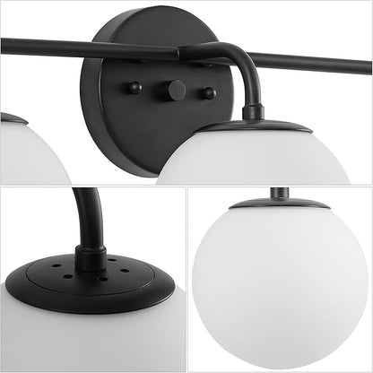 JONATHAN Y JYL3536B Louis Parisian Globe 25" 3-Light Metal/Frosted Glass Modern Contemporary LED Vanity Light Midcentury, Glam, Transitional, Bathroom, Powder Room, Dressing Room, Bedroom, Black