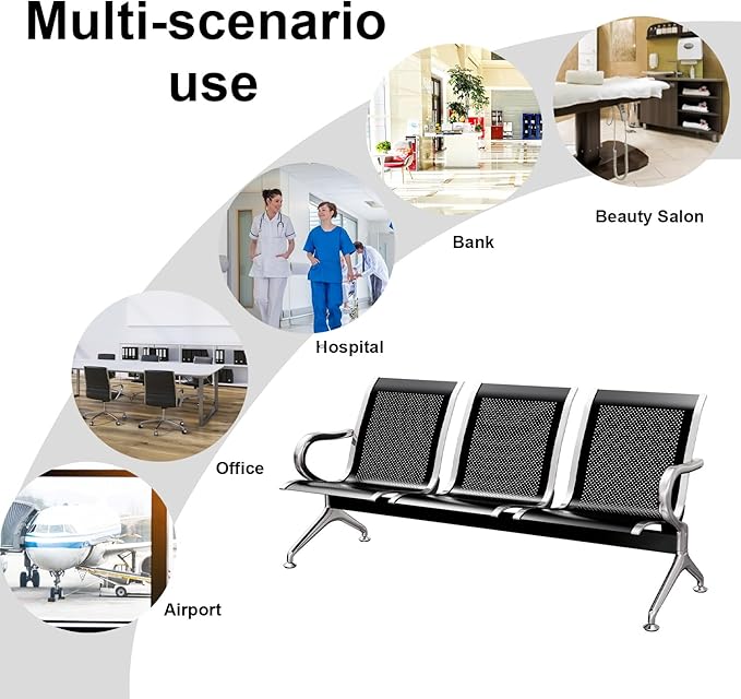 Kinsuite Waiting Room Chair - 3-Seat Airport Reception Lobby Office Bench, Black