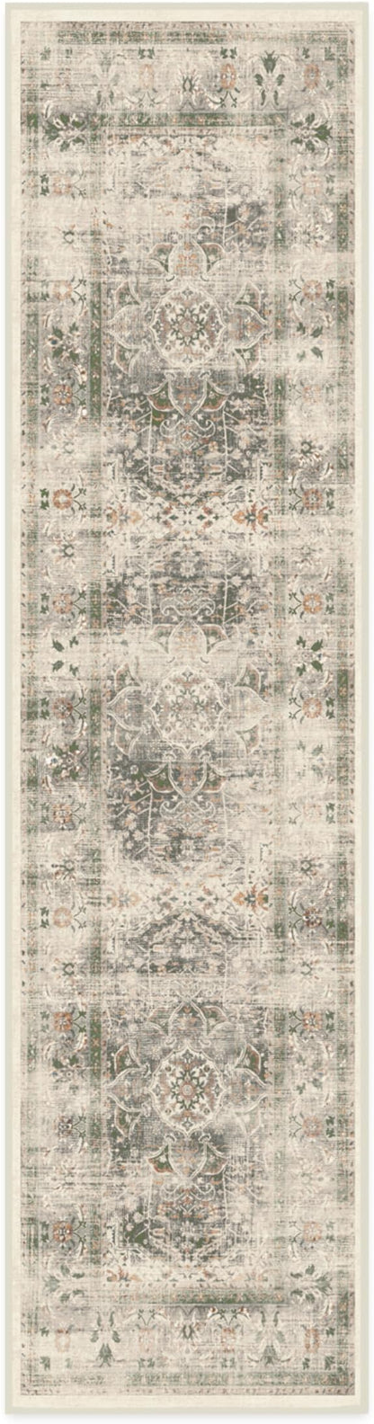 RUGGABLE Washable Vintage Runner Rug – Sarrah Sage 2.5x10, Stain-Resistant, Non-Slip Hallway Runner – Machine Washable Rug for Hallway, Entryway, Living Room & Kitchen–with Standard Pad