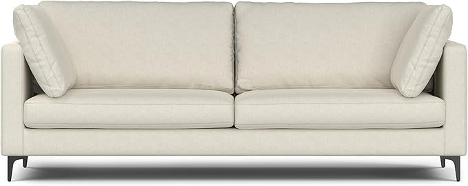 SIMPLIHOME Ava Sofa in 100% Recycled Polyester Tightly Woven Performance Fabric, Cream, 90-inches Wide, Handcrafted Mid-Century Modern Style Sofa for Living Room or Couch for Family Room