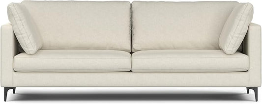 SIMPLIHOME Ava Sofa in 100% Recycled Polyester Tightly Woven Performance Fabric, Cream, 90-inches Wide, Handcrafted Mid-Century Modern Style Sofa for Living Room or Couch for Family Room