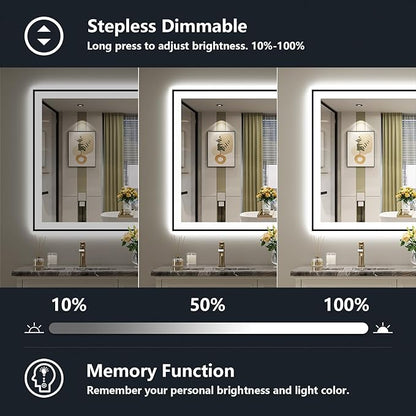 55x40 Inch LED Bathroom Mirror with Lights (Front Lit and Backlit) Black Framed Lighted Vanity Mirror for Bathroom Wall Dimmable Anti-Fog Memory Tempered Glass Horizontal/Vertical