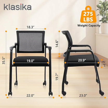 8PK Office Guest Chairs No Wheels | Ergonomic Lumbar Support and Thicked Seats Cushion, Desk Chair with Adjustable Mesh Back for Waiting Room School Church Reception，Black