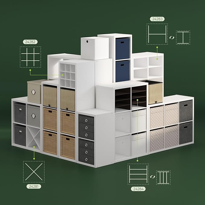 Furinno Cubicle Cube Insert, 9-Compartment Cube Organizer, Fits into Extra Thick Cubes, for Organizers and Storage, White (Does not fit IKEA Kallax Shelving)