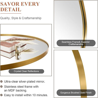 ANDY STAR Arched Mirror, 22" x 35" Gold Bathroom Mirror in Stainless Steel Metal Frame, Arch Top Rounded Corner 1" Deep Set Design Wall Mount Hangs Vertical
