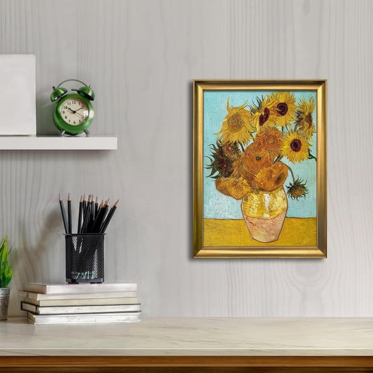 Wieco Art Framed Wall Art Canvas Prints of Sunflower by Vincent Van Gogh Paintings Reproduction Abstract Wall Decorations for Living Room Bronze Gold Frame