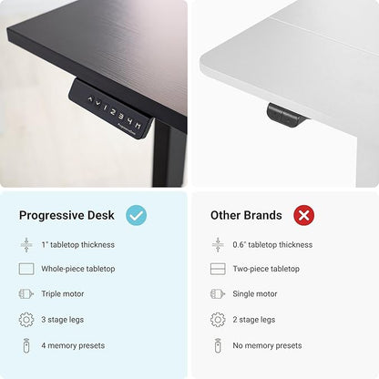 Progressive Desk Stand Up Height Adjustable Standing Desk - L Shaped 85" x 72" Corner Computer Rising Workstation Electric Table - White Frame, Gray Oak Top