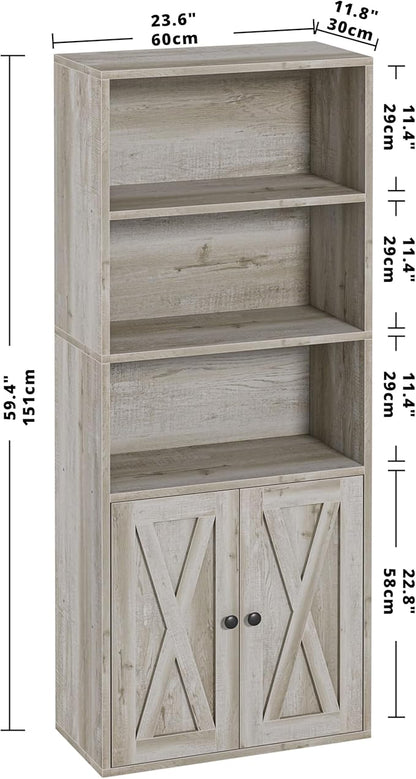 IRONCK Industrial Bookshelves and Bookcases with Doors 11.8 in Depth Floor Standing 5 Shelf Display Storage Shelves Bookcase Home Decor Furniture for Home, Office, Living Room, Bedroom