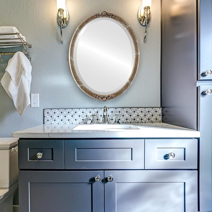 OVALCREST Oval Beveled Wall Mirror for Home Decor - Athena Style - Champagne Silver - 18" x 14" Outside Dimensions