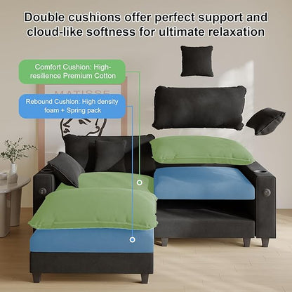 Cloud Couch, Modular Sectional Sofa with Ottoman, Charging Station, Throw Pillows, Cup Holders, Modern Convertible L Shaped Couches for Living Room, Bedroom (Classic Black, 80.7"- L Shape)