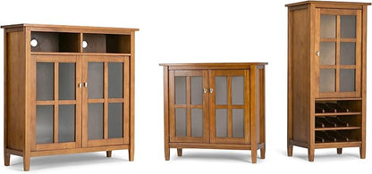 SIMPLIHOME Warm Shaker SOLID WOOD 39 inch Wide Transitional Medium Storage Media Cabinet in Light Golden Brown for the Living Room, Entryway and Family Room