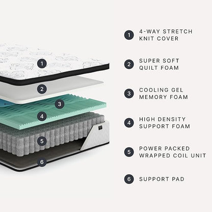 Signature Design by Ashley Chime Hybrid Queen 12" Mattress with Gel Memory Foam, Medium Firm, Pressure Relief, Fiberglass Free Mattress in a Box