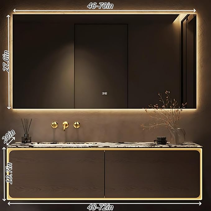 60IN Bathroom Vanity Set with a Single Sink - Embedded Sensor Light Strip & Large Capacity Floating Cabinet | Modern Bathroom Vanities with Defogging Mirror Surface & LED Lighting (Mirror)