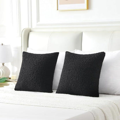 FUTEI Black Throw Pillow Covers 22x22 Inch Set of 2,Furry Faux Fur Teddy Boucle Textured Cushion Covers,Soft Fluffy Decorative Pillow Case,Home Decor for Couch Bed Living Room Office Car