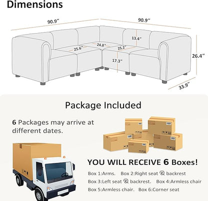 VANOMi Oversized Modular Sectional Sofa, V-Shaped Corner Sectional Couch for Living Room, 5 Seats Modular Sofa, Cream White