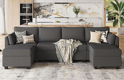 114.17" Modular Sectional Sofa, 6 Seat Sectional Couches with Storage, Memory Foam, Convertible Modular Couch for Living Room, U Shaped Comfy Modular Sofa with Chaise, Dark Grey