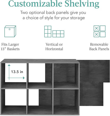 Best Choice Products 6-Cube Storage Organizer, 13.5in Shelf Opening, Bookcase, Display Shelf, Customizable w/ 3 Removable Back Panels – Dark Gray