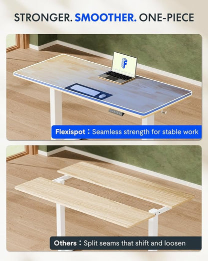 FLEXISPOT EN1 One-Piece Solid Wooden Standing Desk 48 x 24 Inches Height Adjustable Electric Sit Stand Home Office Desks (Silver Frame + Rubber Wood Top, 2 Packages)
