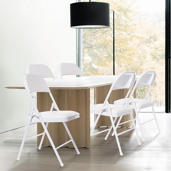 8 Pack Folding Chairs with Padded Seats, Padded Folding Chair with Steel Frame for Events Home Office, Pu Leather Folding Chair White