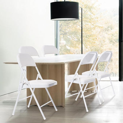 4 Pack Folding Chairs with Padded Seats, Padded Folding Chair with Steel Frame for Events Home Office, Pu Leather Folding Chair White