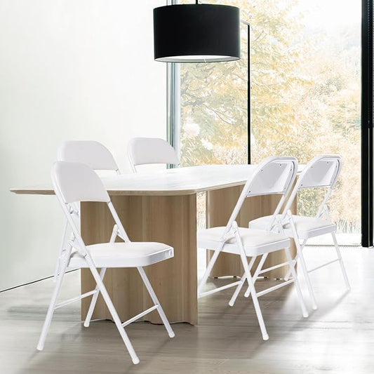 10 Pack Folding Chairs with Padded Seats, Padded Folding Chair with Steel Frame for Events Home Office, Pu Leather Folding Chair White