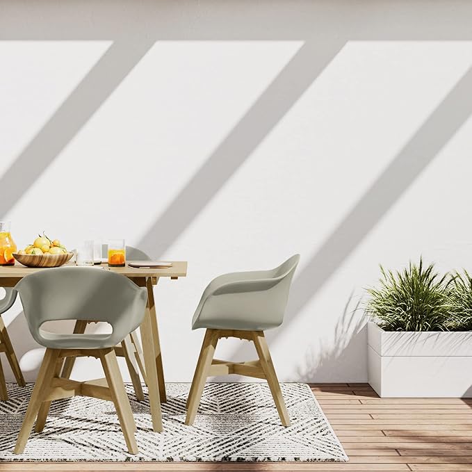 SIMPLIHOME Kona SOLID ACACIA WOOD 24 inch Wide Contemporary Outdoor Dining Chair in Plastic ( Set of 2 ) in Taupe for the Dining Room