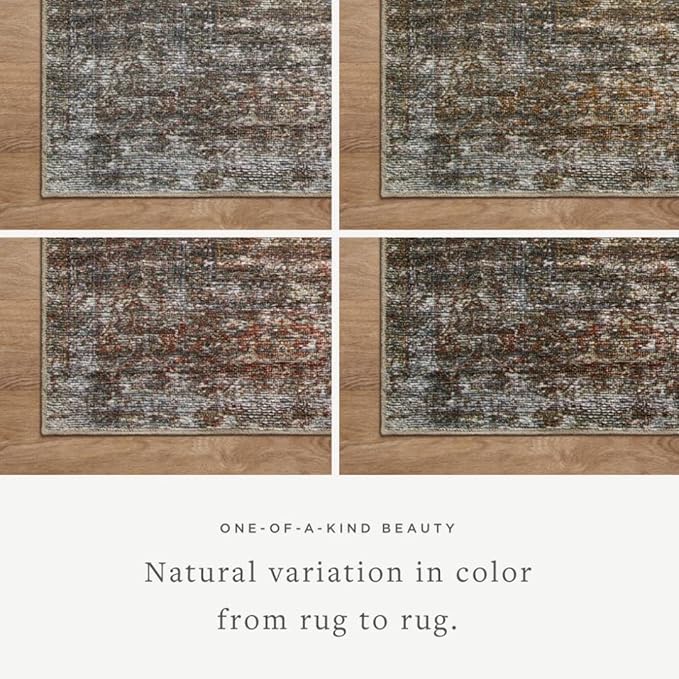 Loloi Amber Lewis Billie Collection, Tobacco & Rust 2'-6" x 9'-6" Area Rug – Antique & Distressed Accent Rugs for Living Room, Bedroom, Entryway & Hallway, No Shed High Traffic Area Home Decor Rug