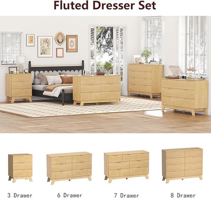 Fluted Dresser for Bedroom,6 Drawer Dresser for Closet,47" Wide Storage Cabinet and Chest of Drawers with Gold Handle,TV Stand,Storage Organizer for Living Room,Hallway,Entryway,Nature Oak