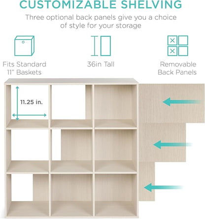 Best Choice Products 9-Cube Storage Organizer, 11in Shelf Opening, Bookcase, Display Shelf, Customizable w/ 3 Removable Back Panels - Whitewash