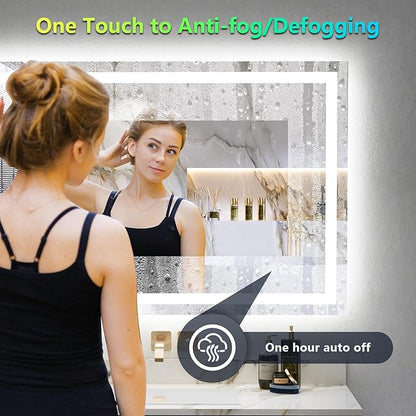 36x30 Inch RGB LED Bathroom Mirror Front Light and RGB Backlit Lighted Vanity Mirror for Bathroom Wall Mounted Dimmable Anti Fog Memory Shatter-Proof IP54 Waterproof Horizontal/Vertical