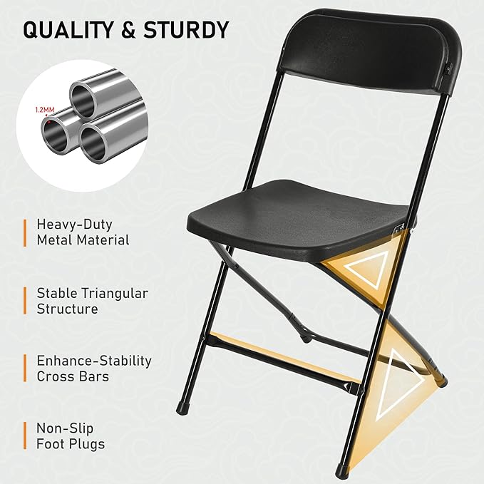 SEALAMB Plastic Folding Chairs 16 Pack, Black Commercial Portable Indoor/Outdoor Chairs for Home Office, Wedding, Events Parties with Steel Frame, 350lbs Capacity (Black-Plastic, 16 Pack)