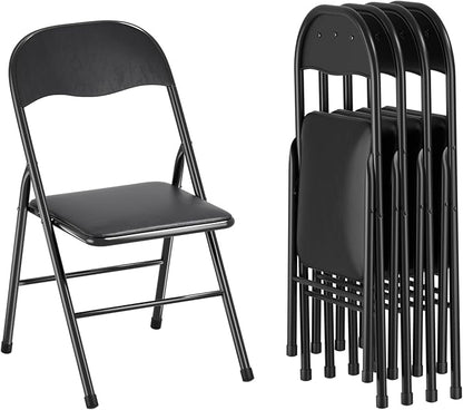 VECELO Folding Chairs 4 Pack Metal Portable with Soft PU Padded Seats for Home/Office/Party, Black