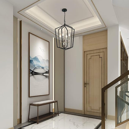 4-Light Farmhouse Chandelier for Dining Room, Modern Foyer Lighting Fixture, 18.1" Lantern Pendant Light, Kitchen Island Hanging Pendant Light Fixture, for Bedroom, Entryway Hallway