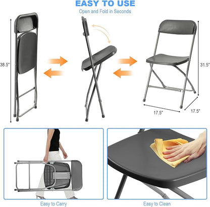 100 Pack Plastic Folding Chairs, Portable Party Chairs, Stackable Commercial Seats with Steel Frame for Home Office Wedding Party Indoor Outdoor Events Chairs, 350lbs Capacity,Gray