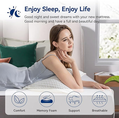 Amazon Basics Memory Foam Mattress, Medium Firm, 12 Inch, Queen, White/Grey