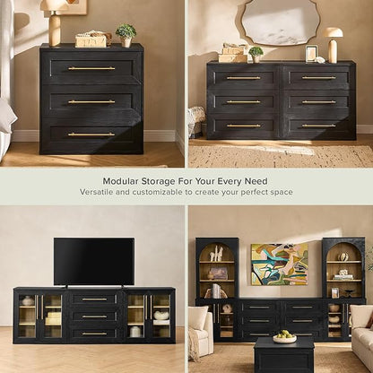 mopio Blake 3 Drawer Dresser for Bedroom, Chest of Drawers, Wood Dresser Organizer, Modern Farmhouse, Tall Night Stand, Enhanced Safety, Sturdy Compliant (2, Black Oak, One Size)