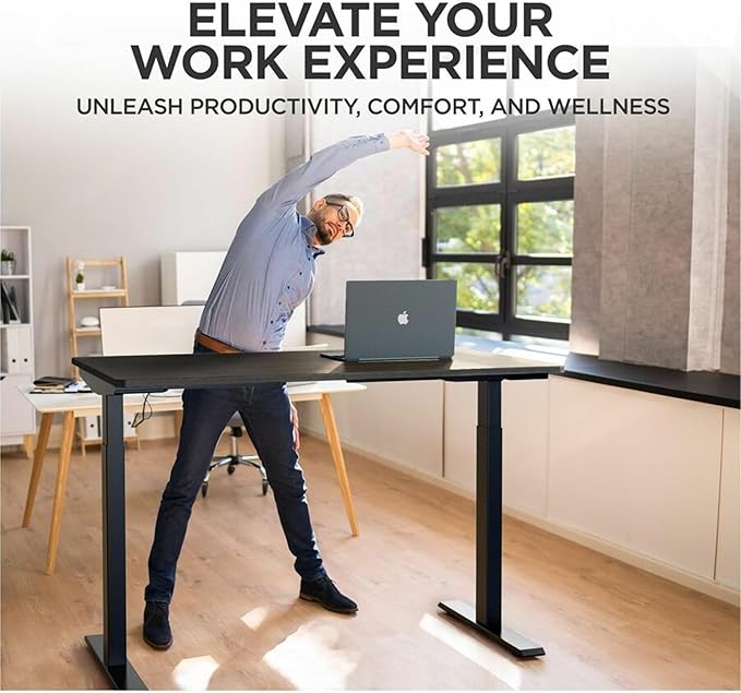 Rise Up Electric Standing Desk Adjustable Height 27-47" Dual Motor One Piece 60x30 Bamboo Large Standing Desk, Sit Stand Desk Rising Desk Home Office