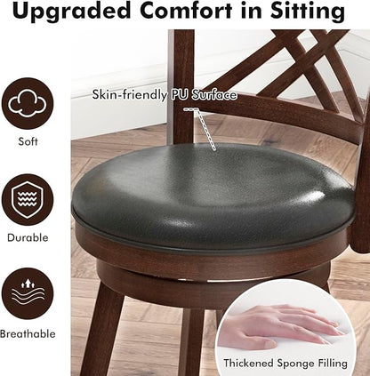 COSTWAY Bar Stool Set of 4 for Kitchen Island, Swivel Upholstered Bar Height Barstools with PU Surface, Rubber Wood Frame, 360° Rotatable Seat, Curved Back, Sturdy Footrest (4, 29" Seat Height)