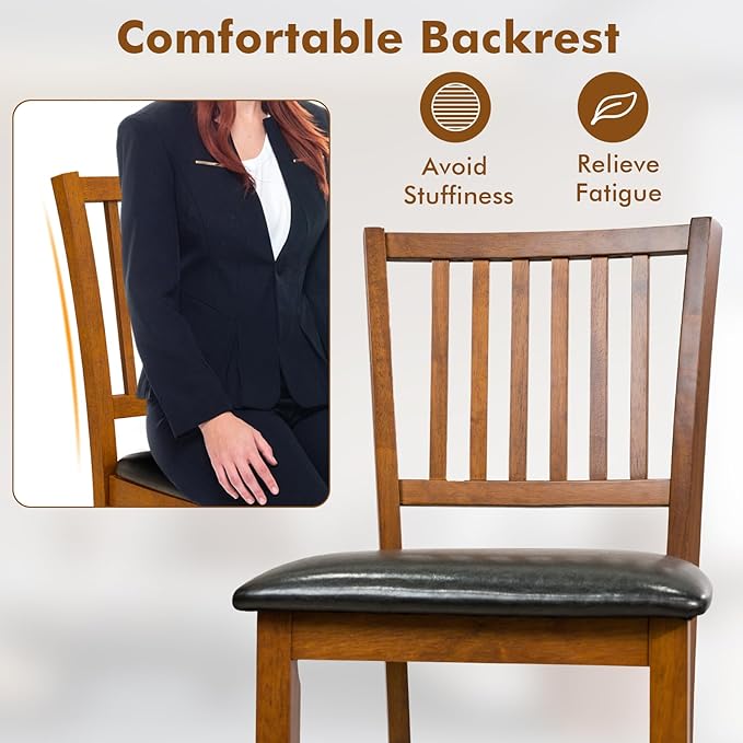 COSTWAY Bar Stools Set of 4, 25.5” Counter Height Bar Stool with Backrest, Padded Seat, Footrest & Rubber Wood Frame, for Kitchen Island, Pub & Restaurant (4)