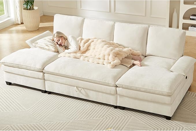 ONBRILL 108" Modular Sectional Sofa,U Shaped Sectional Couch with Movable Ottoman,Cloud Couches for Living Room,Bedroom and Apartment, Beige