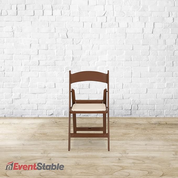 EventStable Titan PRO Resin Folding Chair - Brown with Ivory Indoor/Outdoor Lightweight Folding Chair - Vinyl Padded Foldable Chair for Weddings Parties Events - 4 Pack