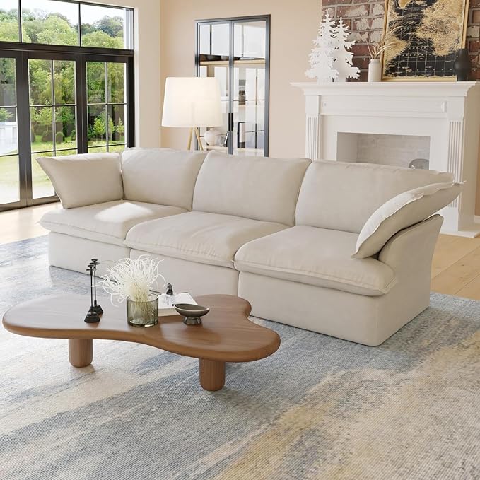 JACH 122.82" Cloud Couch Sectional for Living Room, Modular 3 Seats Sofas, Convertible Sectional Couches, Cushion Covers Removable, Two Corners and One Middle Sofa for Living Room (Beige)