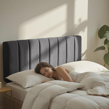 Nestl Upholstered Full Headboard - Easy Assemble Channel Stitched Headboard Full Size - Wall Mounted Headboards with 3D Soundproof Wall Panels Peel & Stick Floating Headboards, Grey